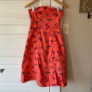 Free People Sunshine of Your Love Bird Strapless Midi Dress Coral Cotton